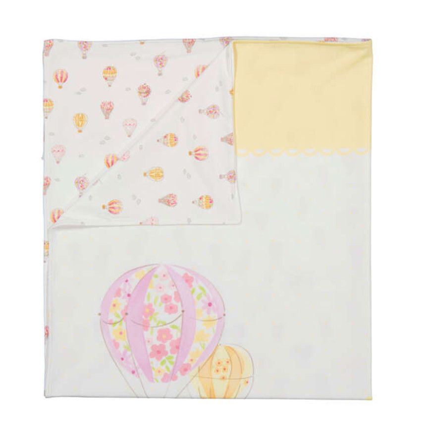 Mayoral sunny yellow hot air balloon swaddle blanket for baby from boutique in Poughkeepsie NY
