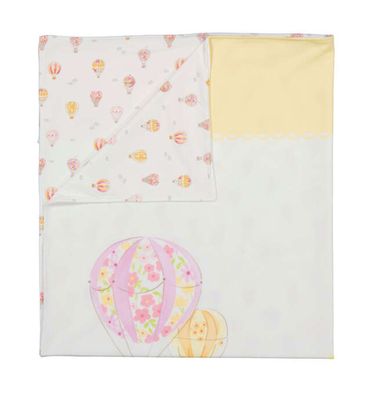 Mayoral sunny yellow hot air balloon swaddle blanket for baby from boutique in Poughkeepsie NY

