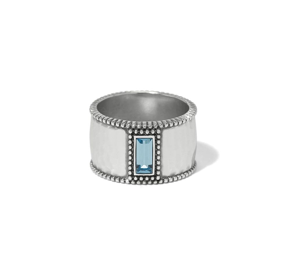 Silver Aquamarine Pretty Tough Gem Wide Band Ring, Size: 5