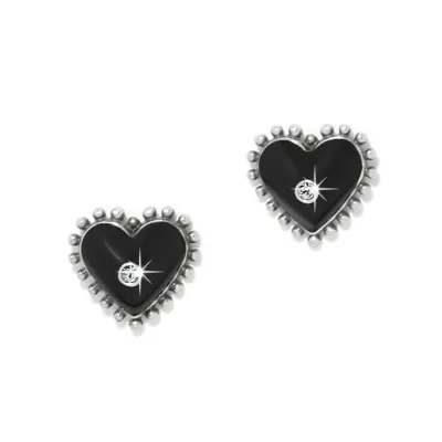 Silver &amp; Black Pretty Tough Amour Heart Post Earrings