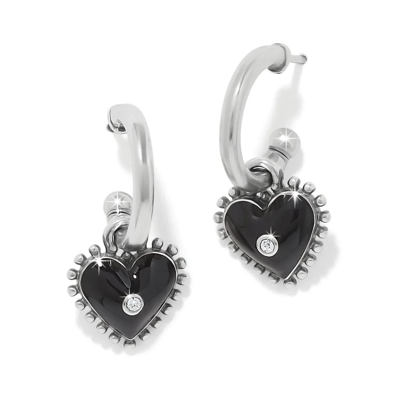Silver &amp; Black Pretty Tough Amour Heart Post Drop Earrings