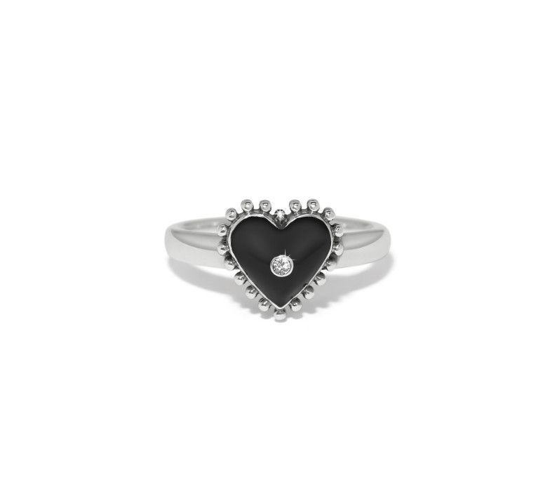Silver &amp; Black Pretty Tough Amour Heart Ring, Size: 5