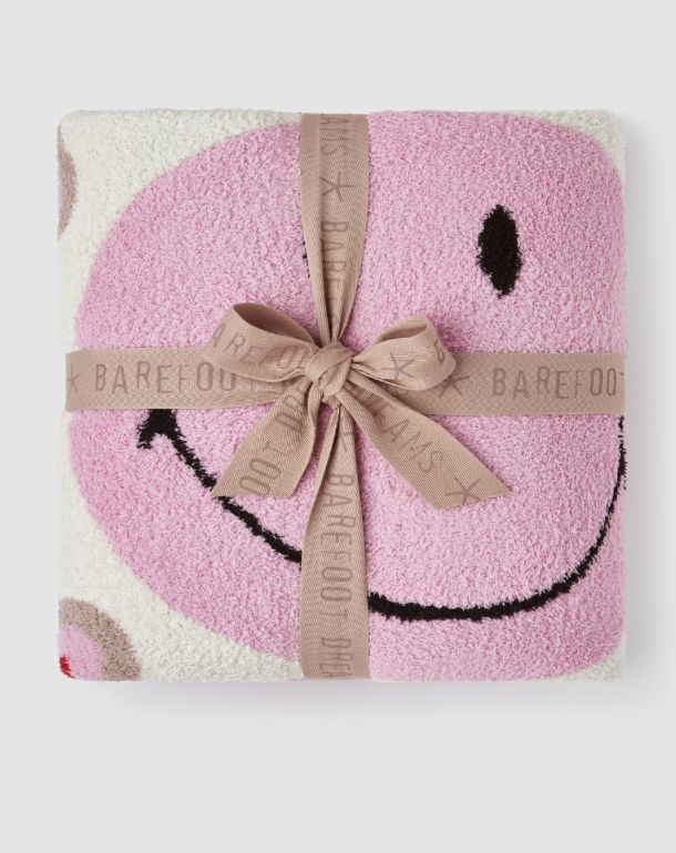 Cozy Chic Smiley Stripe Feather Multi Blanket soft striped plush throw with smiley design colorful cozy blanket