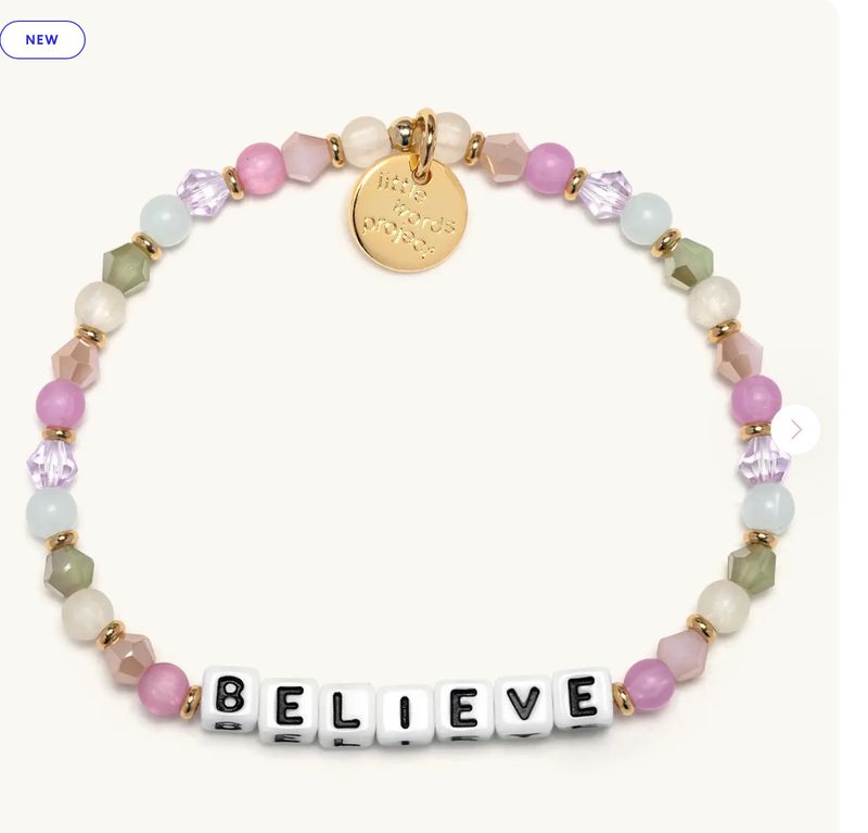 Little Words Project beaded bracelet with inspirational word design

