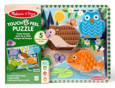 Melissa &amp; Doug Forest Friends Touch &amp; Feel wooden sensory puzzle with woodland animals for toddlers at Daffodils Gift Shoppe