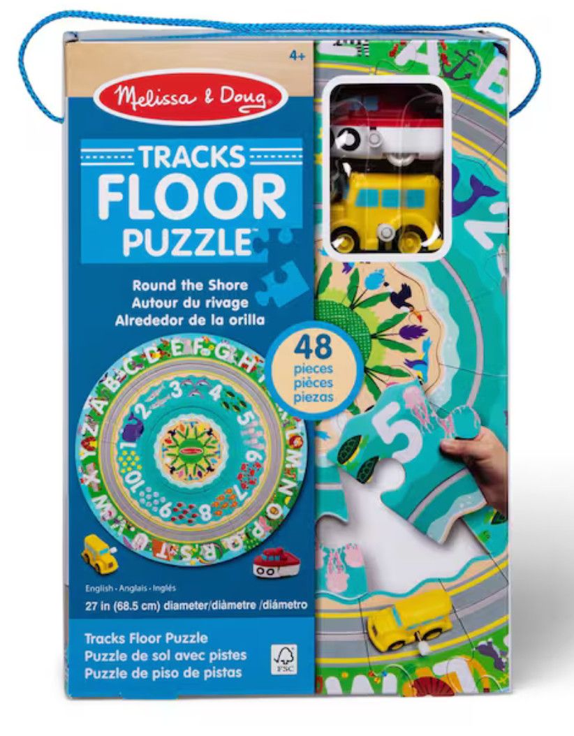 Design Your Own Railroad Floor Puzzle featuring large train track pieces for interactive STEM play 