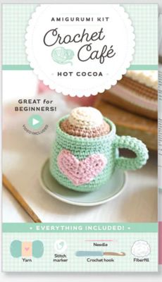 Crochet Cafe Amigurumi Kit Hot Cocoa DIY crochet craft kit hot chocolate plush beginner crochet project