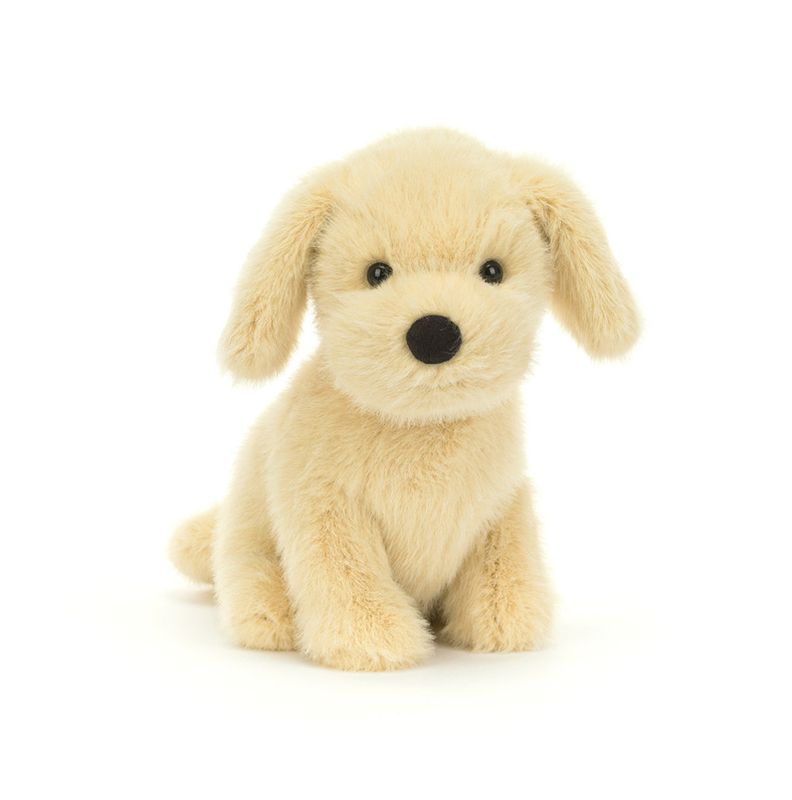 Jellycat Golden Puppy plush with soft golden fur, floppy ears, and sweet expression in a cuddly puppy design