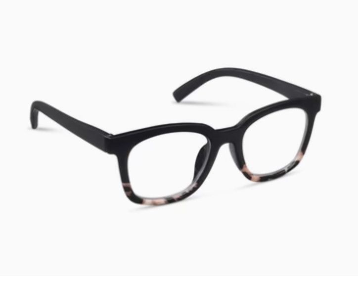 Peepers To The Max Black Marble Black blue light reading glasses with bold black marble frame
