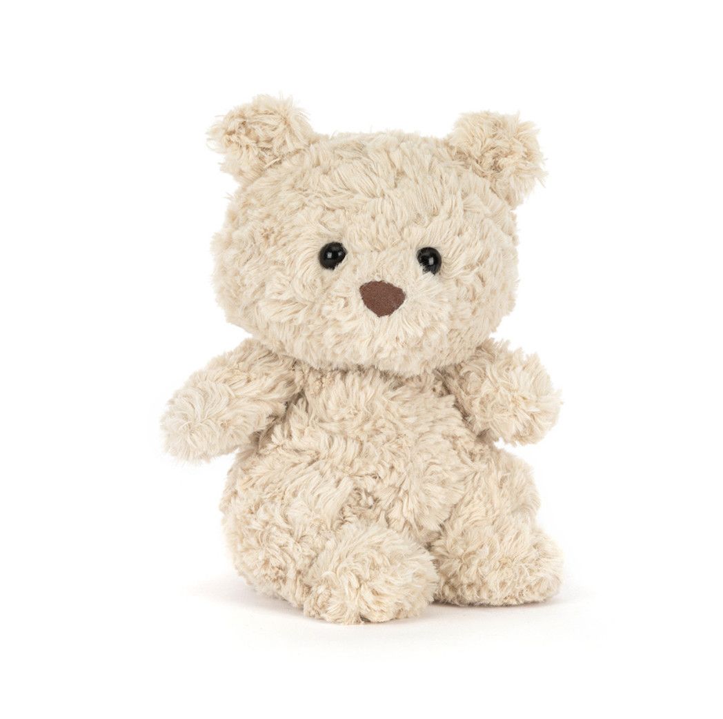 Jellycat Bartholomew Bear Junior plush with soft brown fur, rounded ears, and classic cuddly teddy bear design