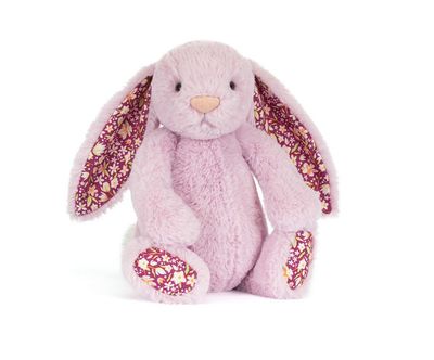 Jellycat Thistlepop Blossom Luxe Bunny plush with soft fur, floral print ears, and elegant premium bunny design