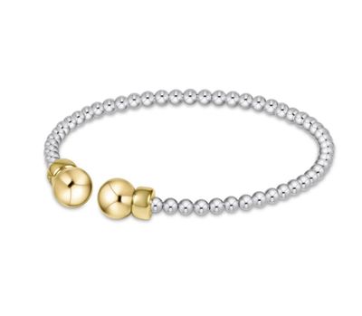 enewton classic mixed metal 3mm bead cuff in gold with gold and silver beads in a sleek open cuff design.