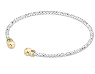 enewton classic mixed metal 2mm bead cuff in gold with delicate gold and silver beads in a sleek open cuff design.
