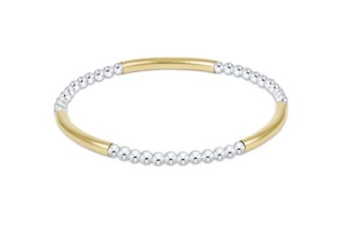 enewton 3mm mixed metal beaded stretch bracelet with bliss bar pattern, gold and silver design for stacking or daily wear.