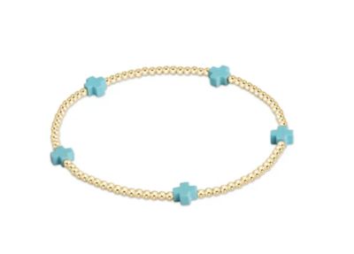  Dainty 2mm gold beaded bracelet with small signature cross charm by enewton, perfect for everyday wear or stacking