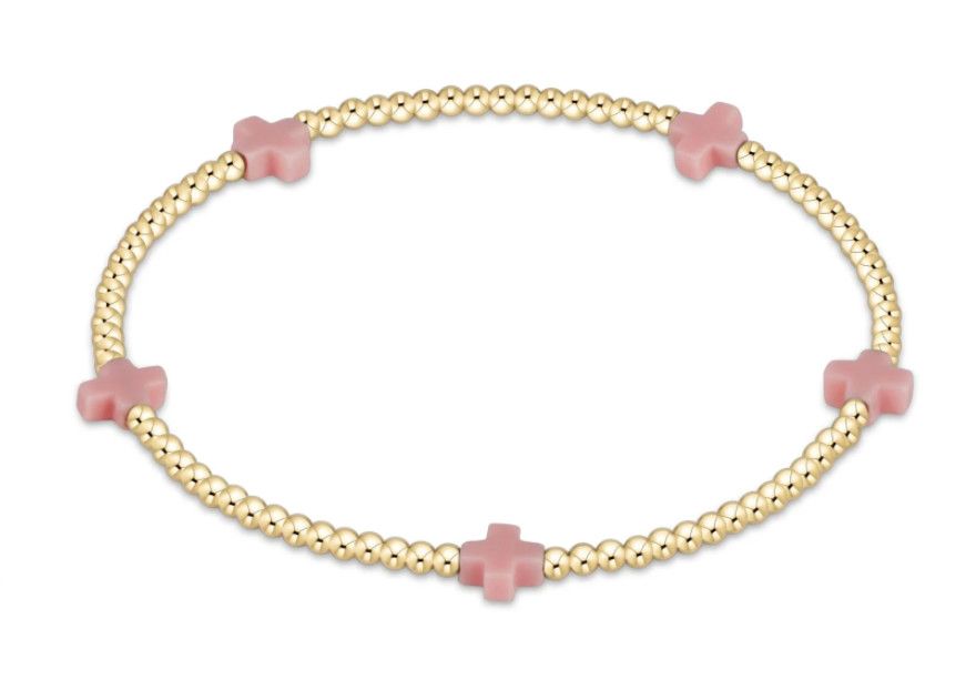 Dainty 2mm gold beaded bracelet with small signature cross charm by enewton, perfect for everyday wear or stacking