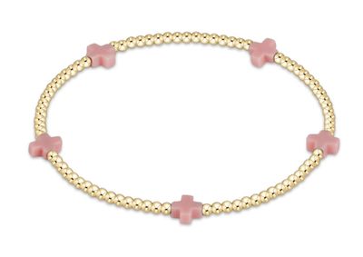 Dainty 2mm gold beaded bracelet with small signature cross charm by enewton, perfect for everyday wear or stacking