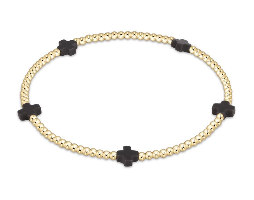 Dainty 2mm gold beaded bracelet with small signature cross charm by enewton, perfect for everyday wear or stacking