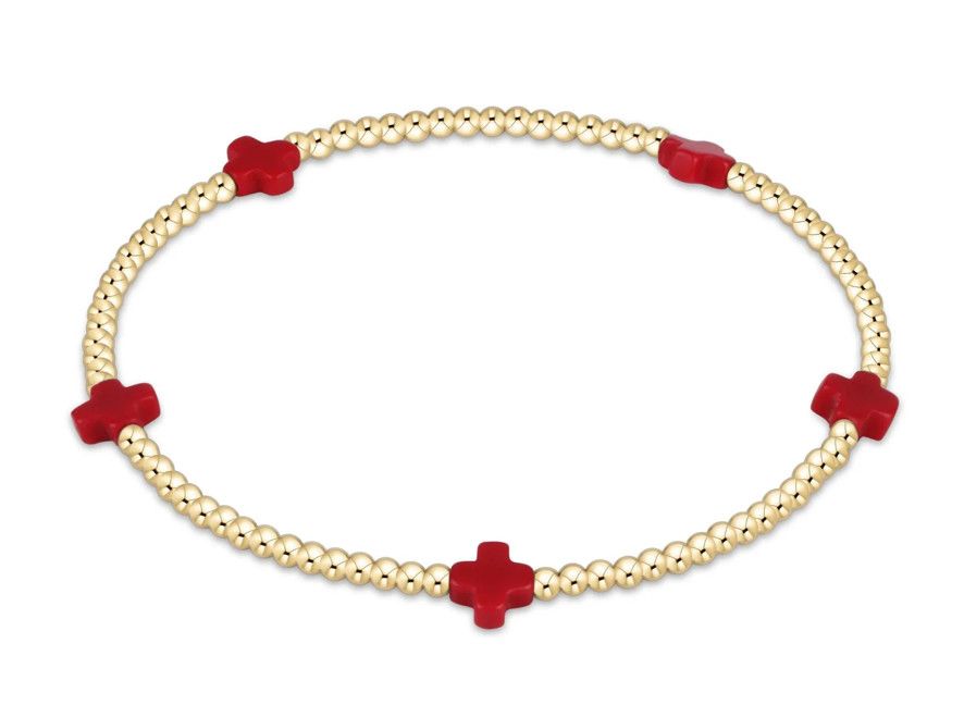 Dainty 2mm gold beaded bracelet with small signature cross charm by enewton, perfect for everyday wear or stacking