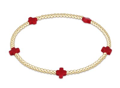 Dainty 2mm gold beaded bracelet with small signature cross charm by enewton, perfect for everyday wear or stacking