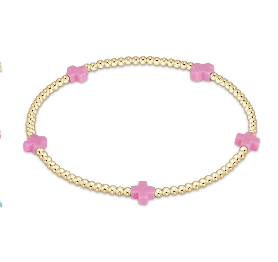Dainty 2mm gold beaded bracelet with small signature cross charm by enewton, perfect for everyday wear or stacking