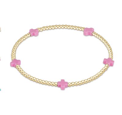 Dainty 2mm gold beaded bracelet with small signature cross charm by enewton, perfect for everyday wear or stacking