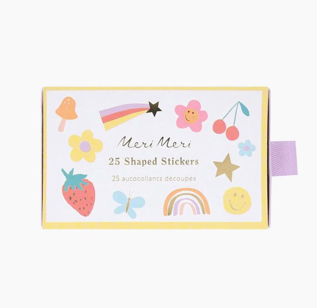 Happy Icons shaped stickers with colorful smiley faces, stars, rainbows, and fun playful designs
