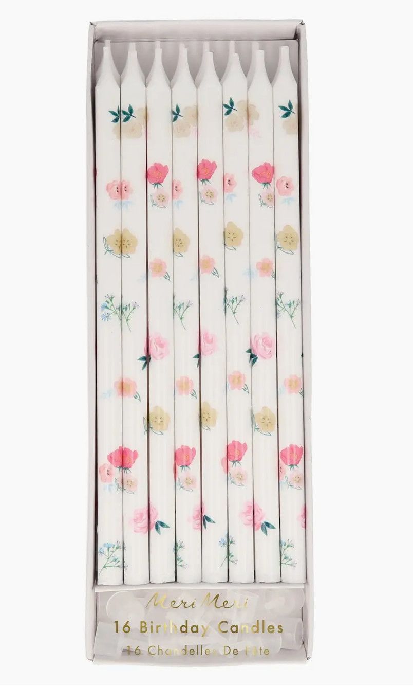 Floral pattern candles with colorful flower designs, perfect for birthdays and spring celebrations
