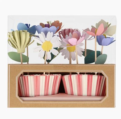 Flower Garden cupcake kit with floral toppers and decorative baking cups for spring celebrations

