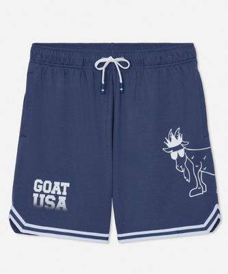 Kids' BIG GOAT navy mesh shorts with breathable fabric and elastic waistband for active play
