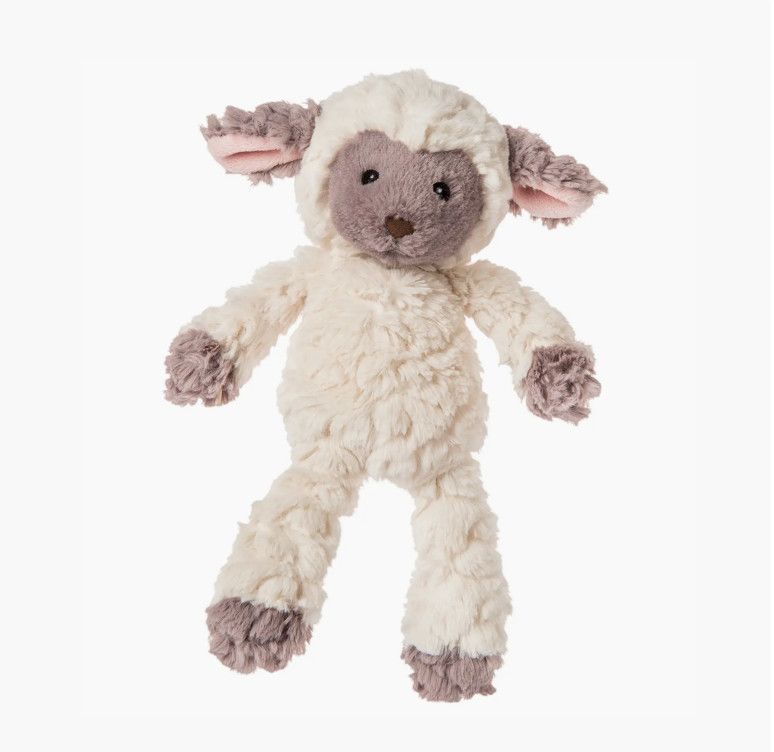 Putty Nursery lamb plush with ultra-soft cream fabric and floppy legs, perfect for babies and toddlers
