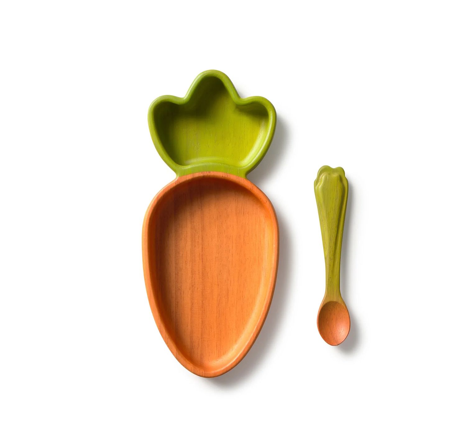 Cathy the Carrot natural wood baby plate and spoon set at our Poughkeepsie NY boutique.