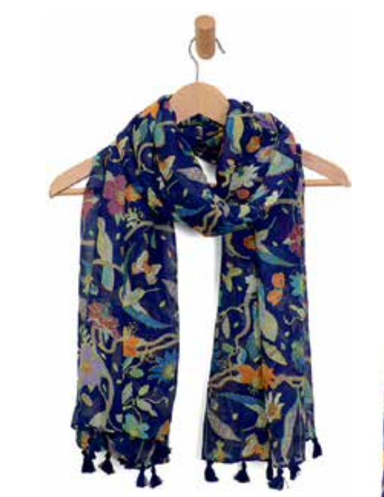 Multi Humming Bird &amp; Butterfly Tassel Scarf