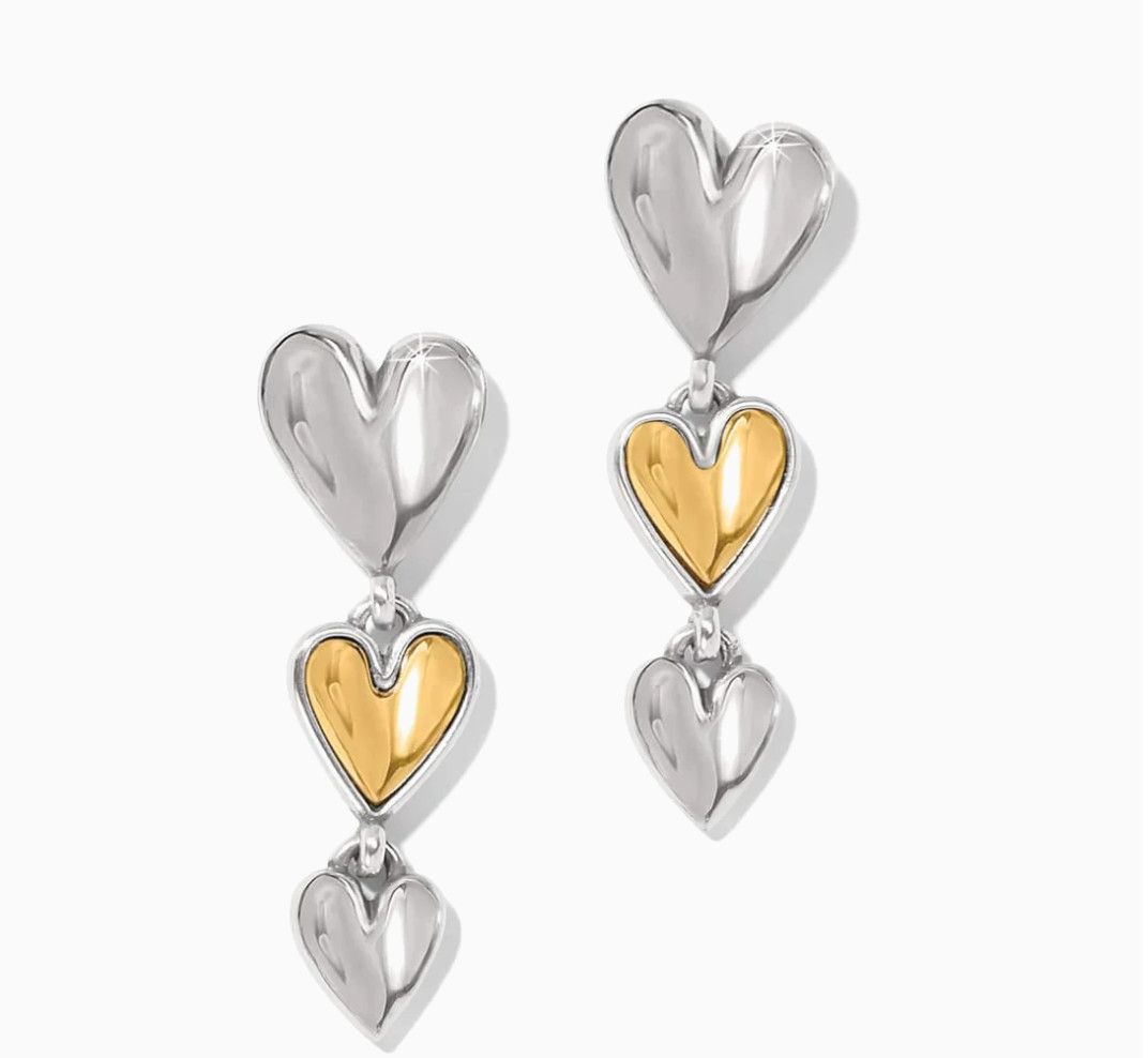 Silver &amp; Gold Cascade Heart Trio Post Drop Earrings