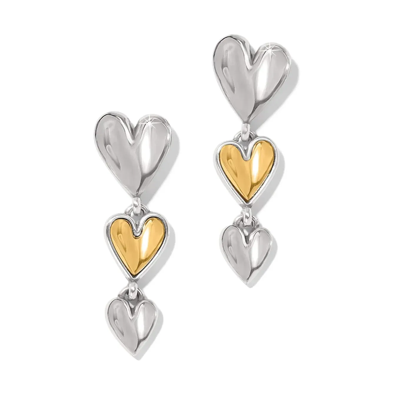 Silver &amp; Gold Cascade Heart Trio Post Drop Earrings