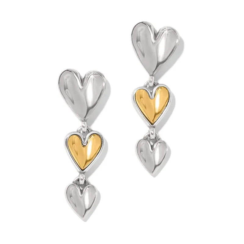 Silver &amp; Gold Cascade Heart Trio Post Drop Earrings