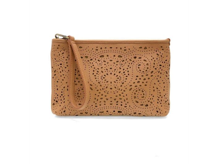 Tan Lazer Cut Eyelet Quinn Convertible Crossbody Clutch