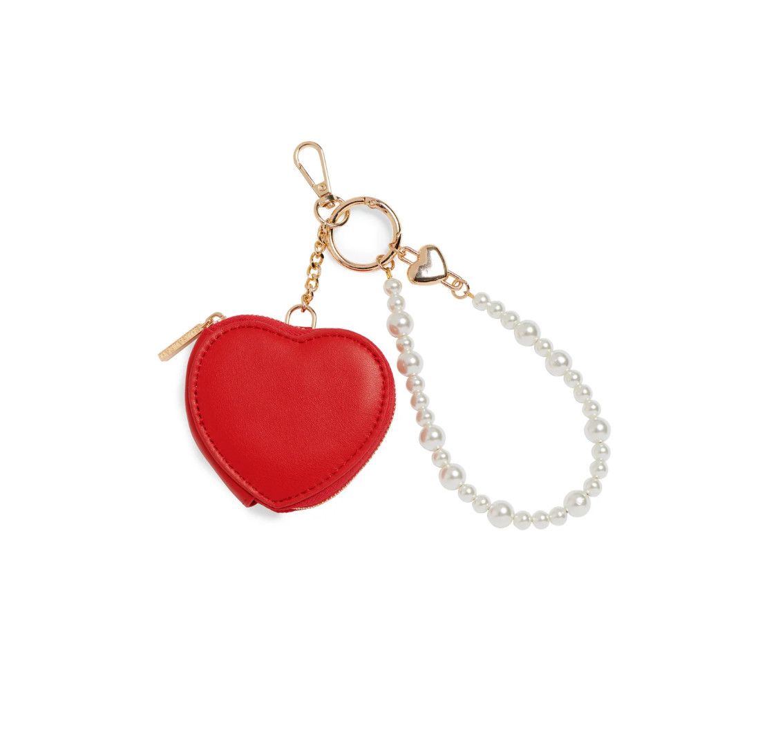 Heart Pouch Bag Charm Key Ring Red