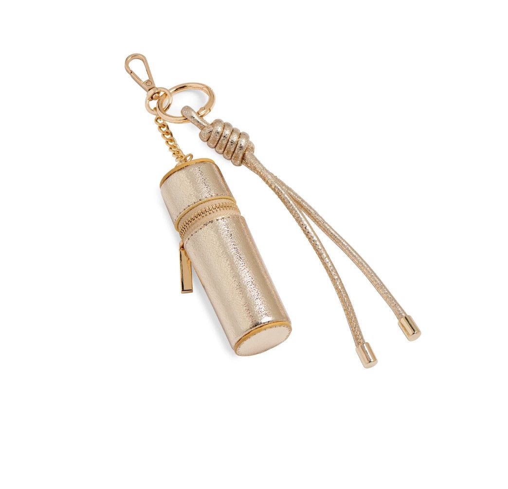 Lipstick Holder Bag Charm Key Ring Gold