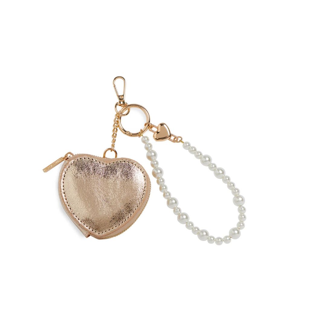 Heart Pouch Bag Charm Key Ring Gold