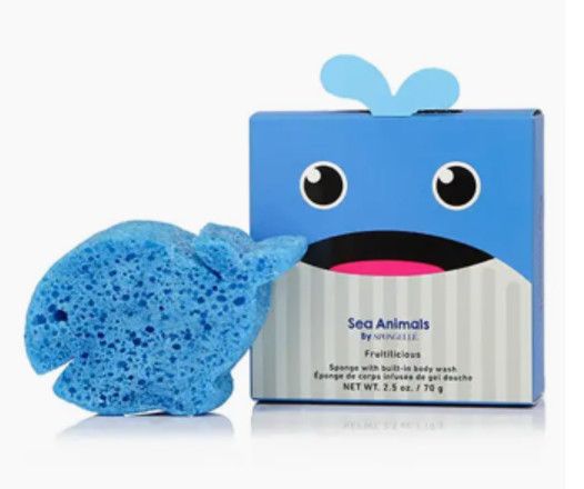 Kids Body Wash Infused Buffer sponge in collectible animal gift box, gentle bath sponge for sensitive skin

