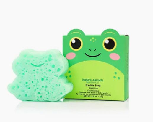Kids Body Wash Infused Buffer sponge in collectible animal gift box, gentle bath sponge for sensitive skin
