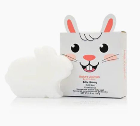 Kids Body Wash Infused Buffer sponge in collectible animal gift box, gentle bath sponge for sensitive skin
