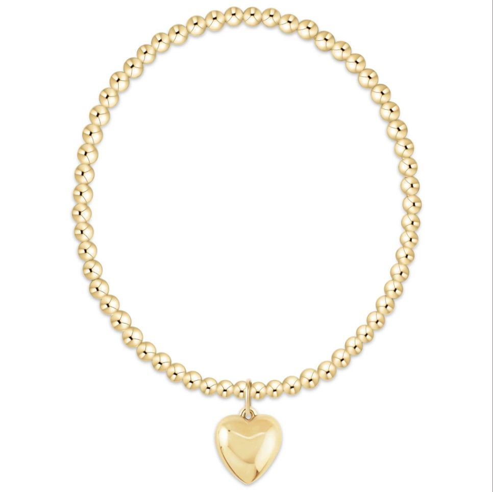 Enewton Classic Gold 3mm beaded bracelet with Love Plush gold charm, stackable worry-free wear bracelet
