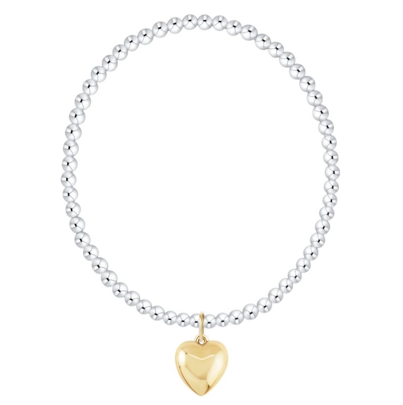 Enewton Classic Mixed Metal 3mm beaded bracelet with Love Plush gold charm, stackable worry-free wear bracelet

