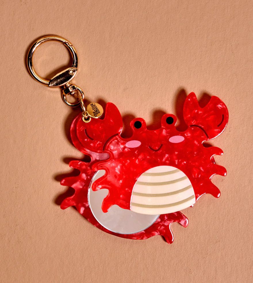 Crab mini mirror bag charm, cute coastal purse charm with small mirror accessory
