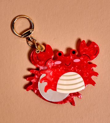 Crab mini mirror bag charm, cute coastal purse charm with small mirror accessory
