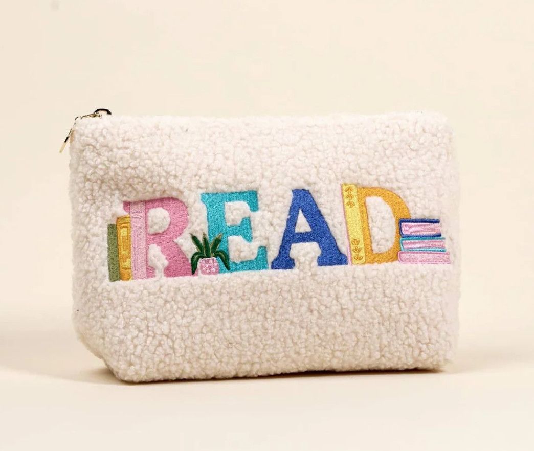 Cute read themed teddy zipper pouch, small pouch for makeup, accessories, or travel
