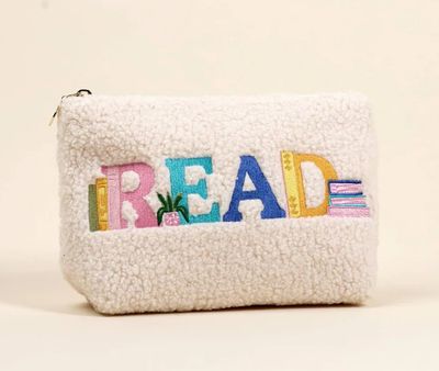 Cute read themed teddy zipper pouch, small pouch for makeup, accessories, or travel
