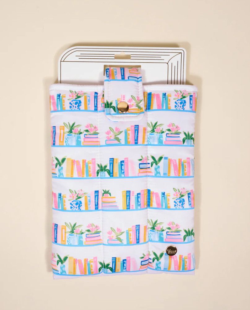 Book Shelfie book cover sleeve with bookshelf design, protective book sleeve for paperback books
